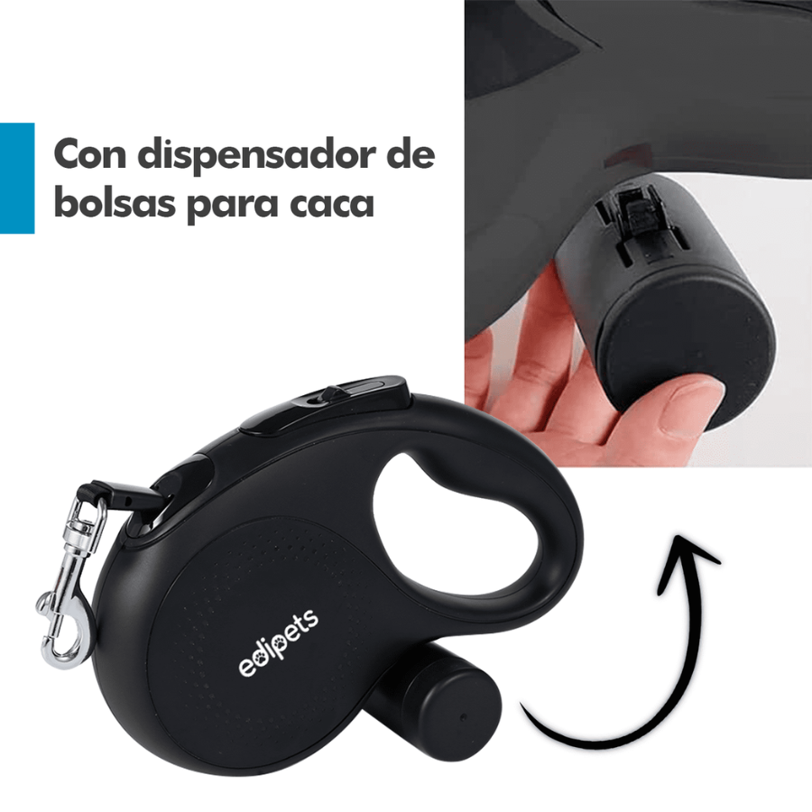 Edipets correa extensible con sistema de frenado negra para perros, , large Imagen numero 2